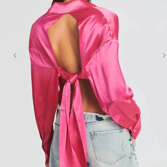 SER.O.YA Mel Top Hot Pink Button Up Front Open Back Blouse S NWT - Picture 2 of 13